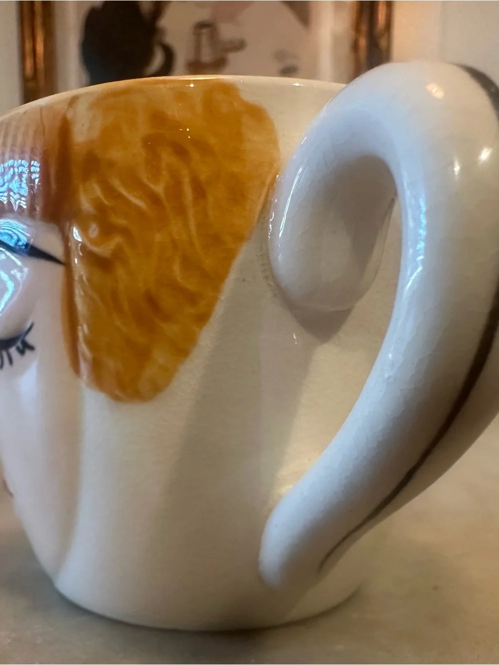 Hand painted Antique Ceramic Face Mug with Woman’s Face Design, “for mom only”